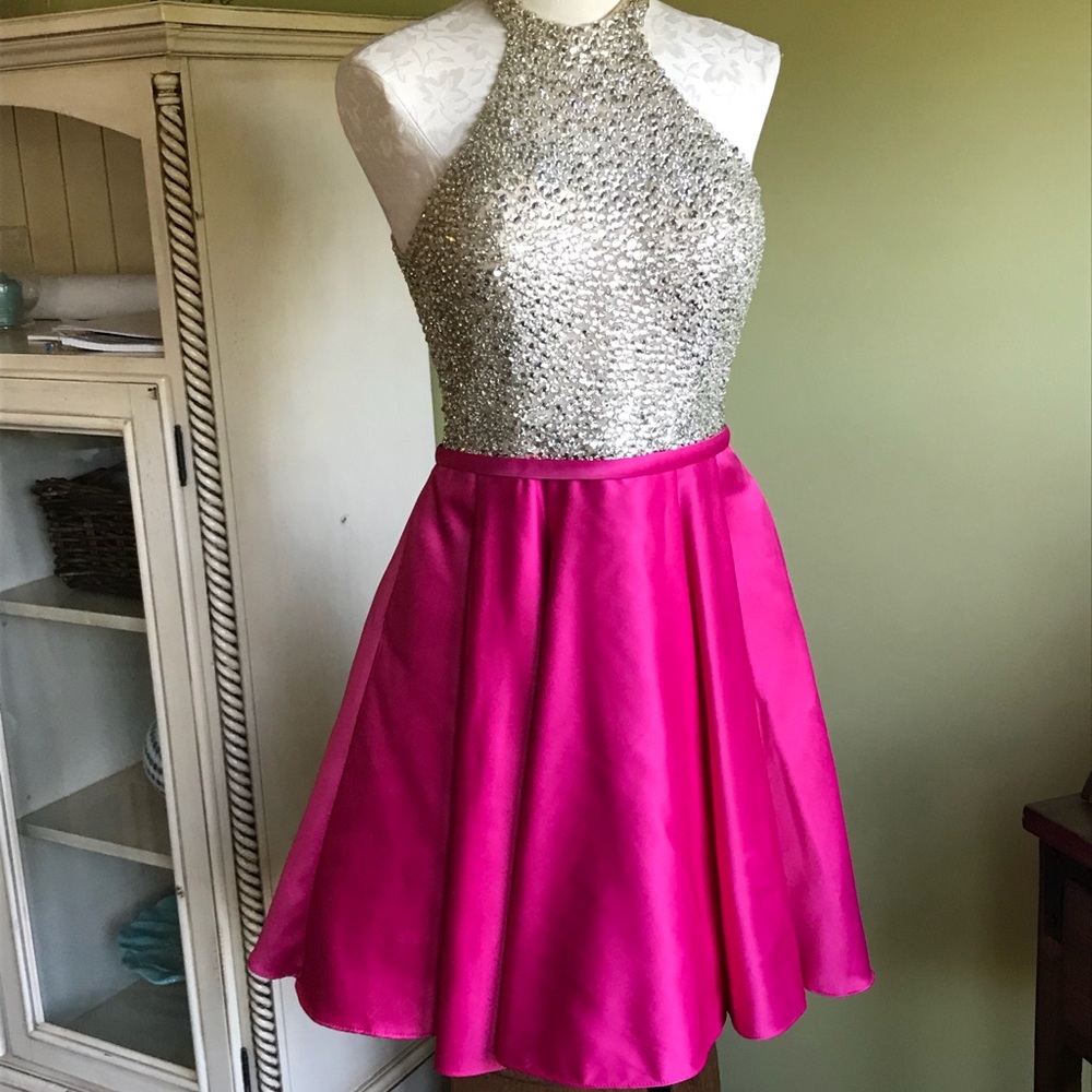 Colors pink homecoming dress w/ gold beading